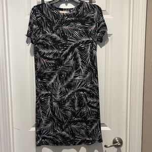 Michael Kors Black and White Leaf Print Dress